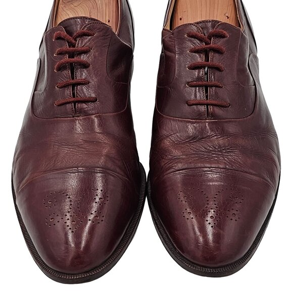 Vintage Bally Italy Dress Shoes Mens size 10.5 Burgundy Calfskin Leather Oxfords - Picture 2 of 11